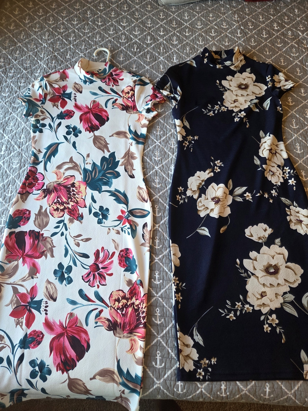 2 Floral Mock Neck Sheath Dress - White & Pink Floral